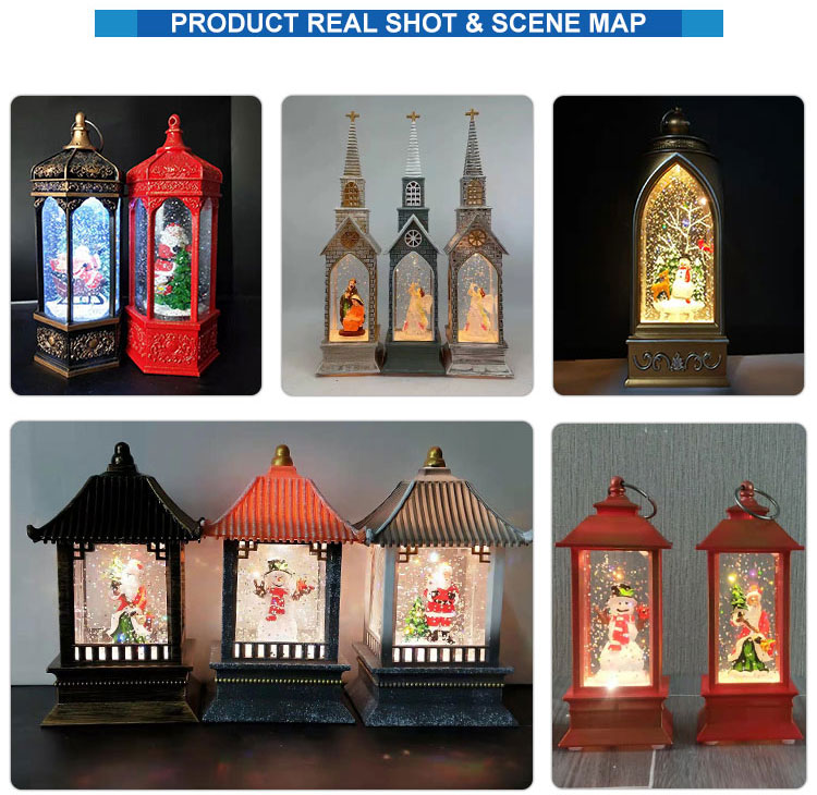 Christmas Decoration Light Small Hexagonal Santa Claus/Christmas Tree LED Light Christmas Gift Set Metal Glass Candle Lantern